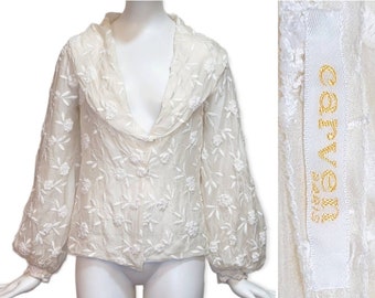 CARVEN HAUTE COUTURE Vintage 1990s White Embroidered Top