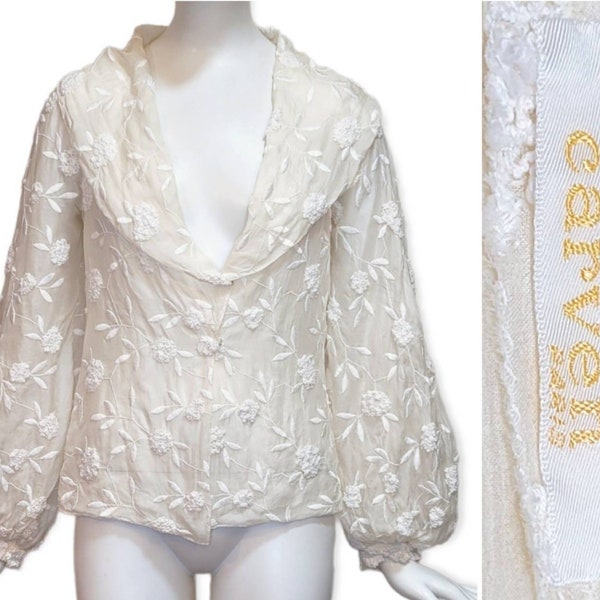 CARVEN HAUTE COUTURE Vintage 1990s White Embroidered Top