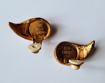 Boucles D'oreilles Vintage ALEXIS LAHELLEC - Émaux Doré Et Noir - Années 1990 - Stock Neuf D'époque