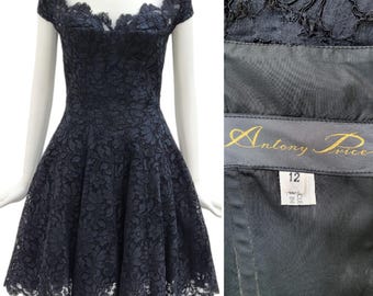 ANTONY PRICE Vintage 1990s Black Lace Cocktail Dress