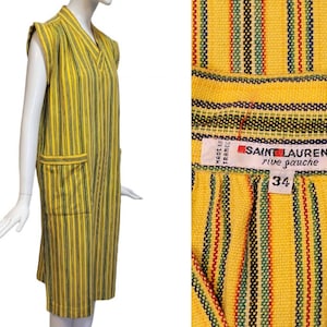 YVES SAINT LAURENT Vintage S/S 1976 Gelb gestreiftes Kleid