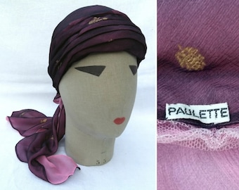 PAULETTE Vintage 1960s/1970s Silk Chiffon Turban