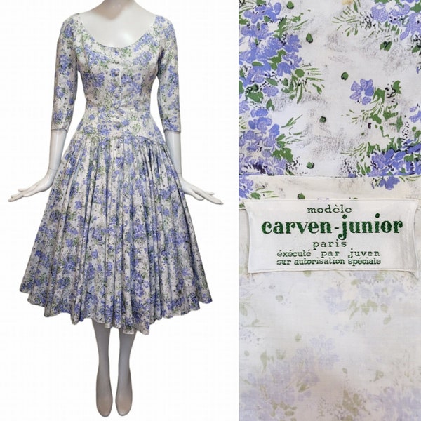 CARVEN Vintage 1950s Flower Printed Cocktail Dress