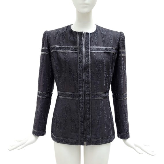 Christian Lacroix, CHRISTIAN LACROIX Vintage S/S 1988 Embroidered Black Linen Jacket