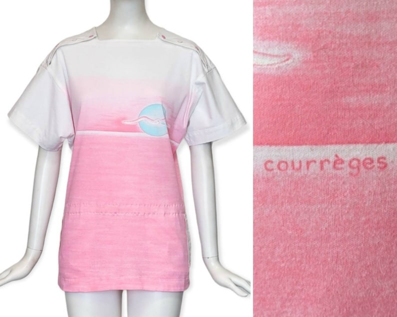 COURRÈGES Vintage 1980s White and Pink Top image 1