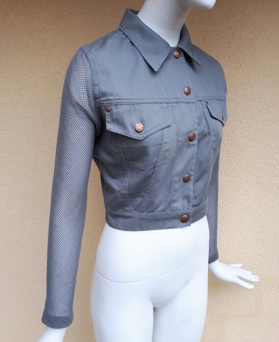 JUNIOR GAULTIER Vintage 1980s Grey Fishnet Jacket - image 3