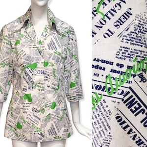 VINTAGE 1970s Newspaper Novelty Shirt Unworn Deadstock