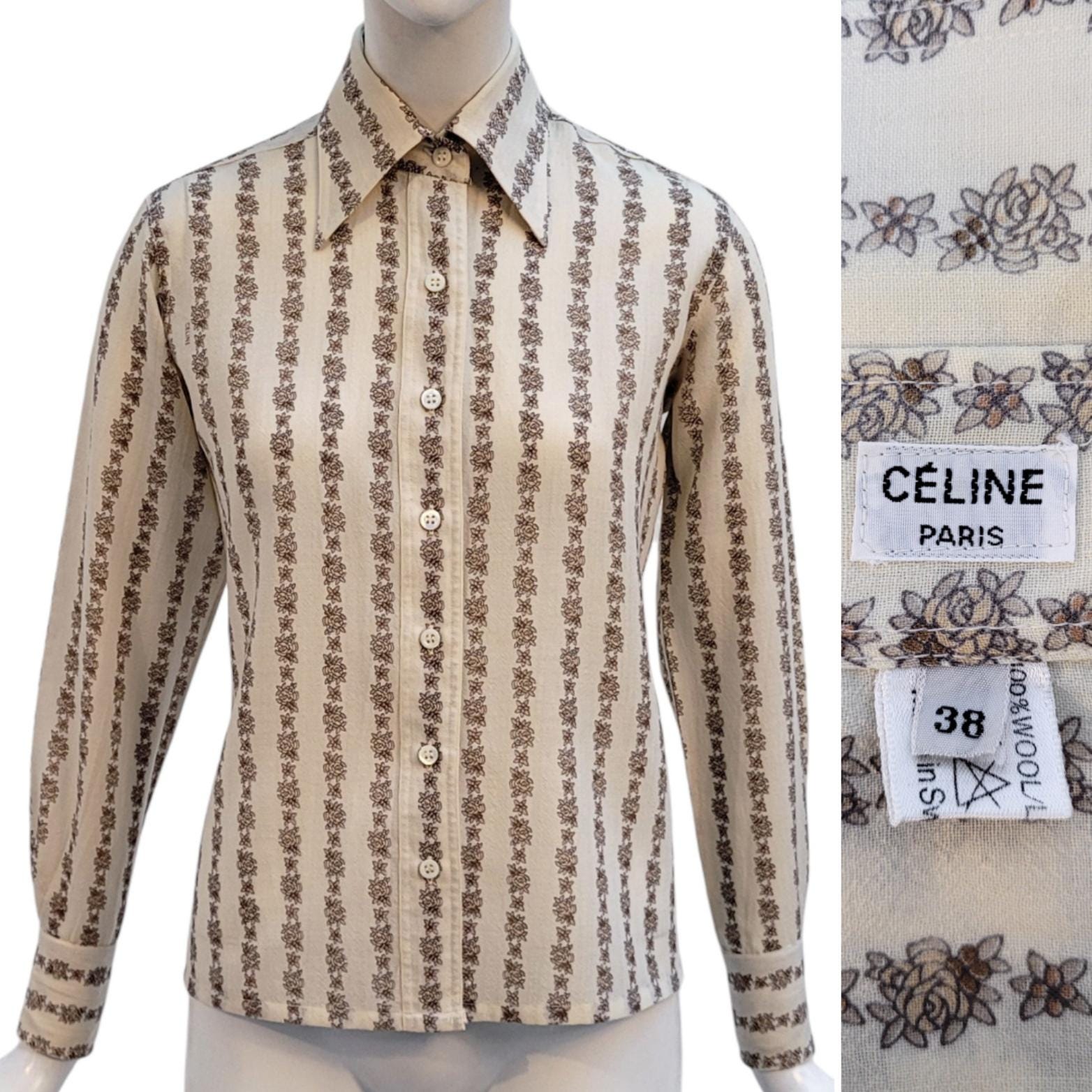 CELINE Vintage 1970s Flower Printed Wool Shirt - Etsy