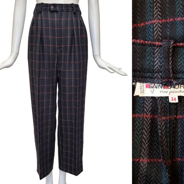 YVES SAINT LAURENT Vintage Late 1970s Plaid Wool Pants