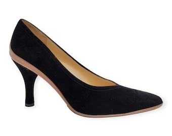 SALVATORE FERRAGAMO Vintage 1990er Jahre Schwarze Wildleder High Heels Schuhe