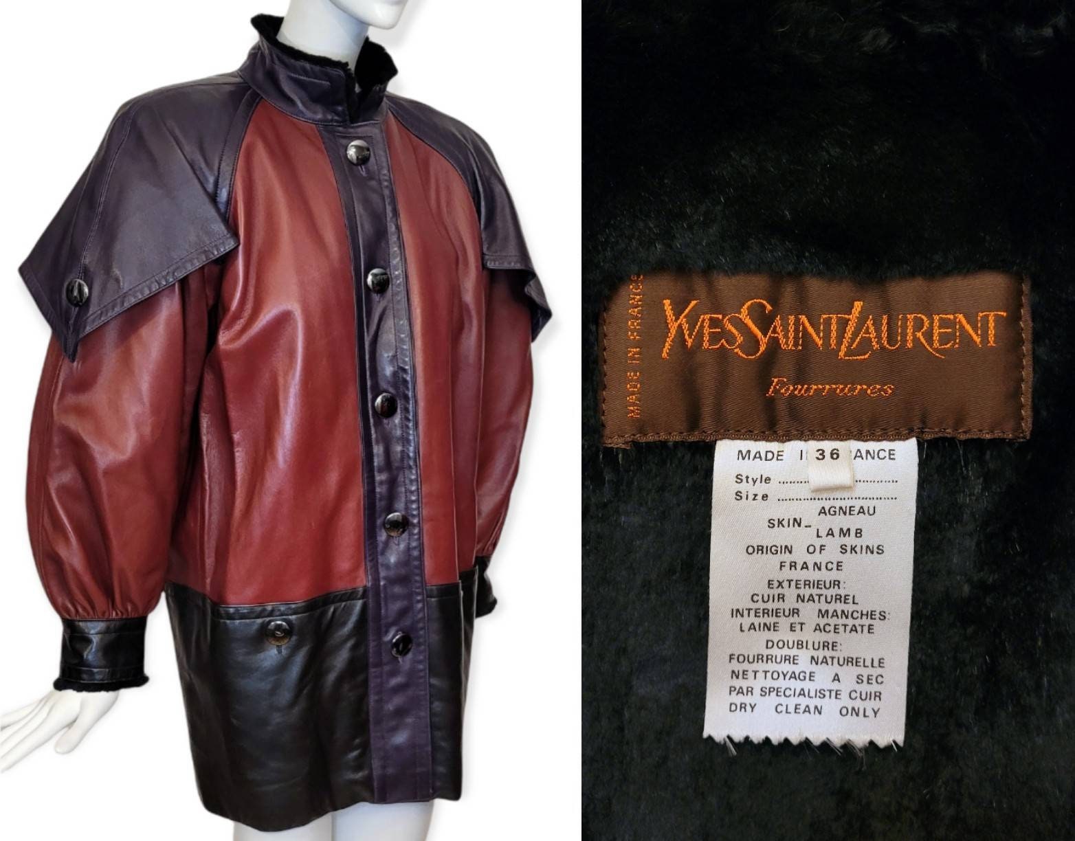 80s Vintage Yves Saint Laurent Leather Coat Women's