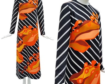LANVIN Vintage 1970s Printed Jersey Maxi Dress