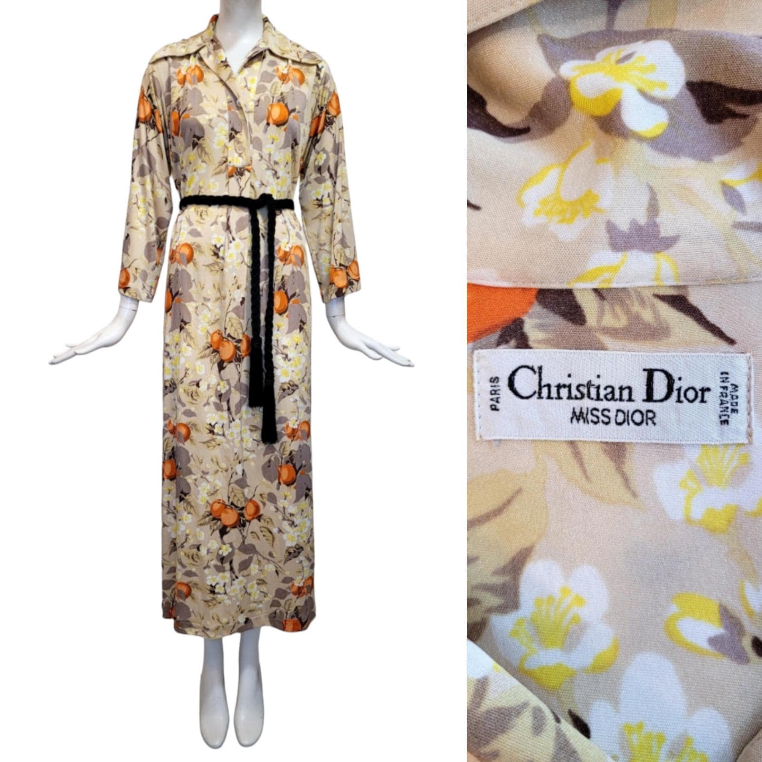 MISS DIOR Vintage 1970s Fruit-Printed Jersey Maxi Dress