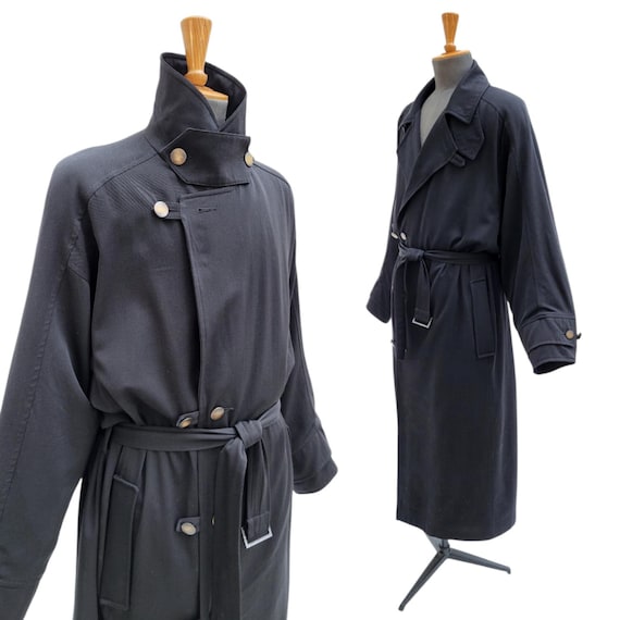 JEFF SAYRE Vintage 1990s Men's Black Trench Coat - Etsy Finland