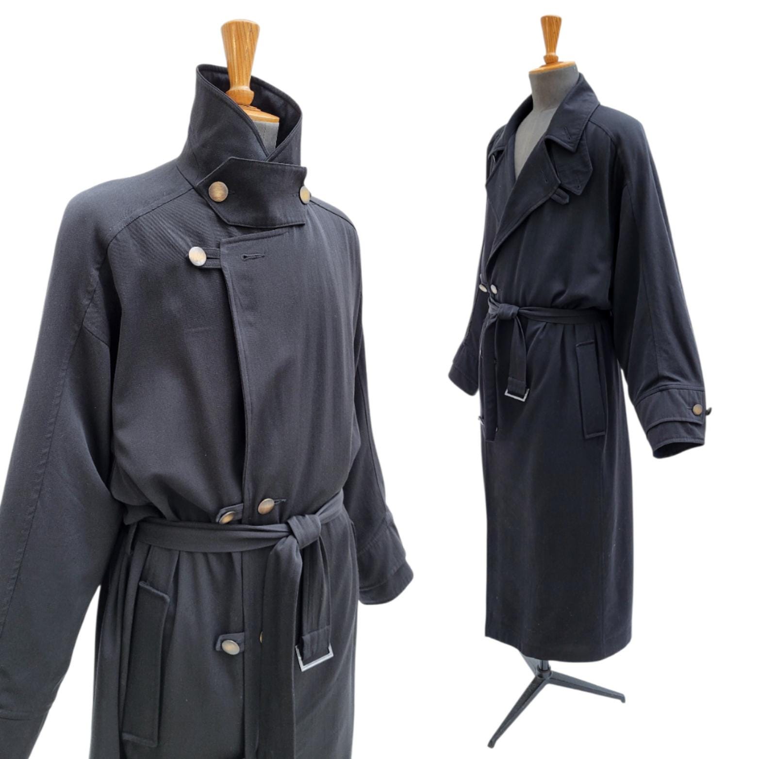 JEFF SAYRE Vintage 1990s Men's Black Trench Coat - Etsy Finland