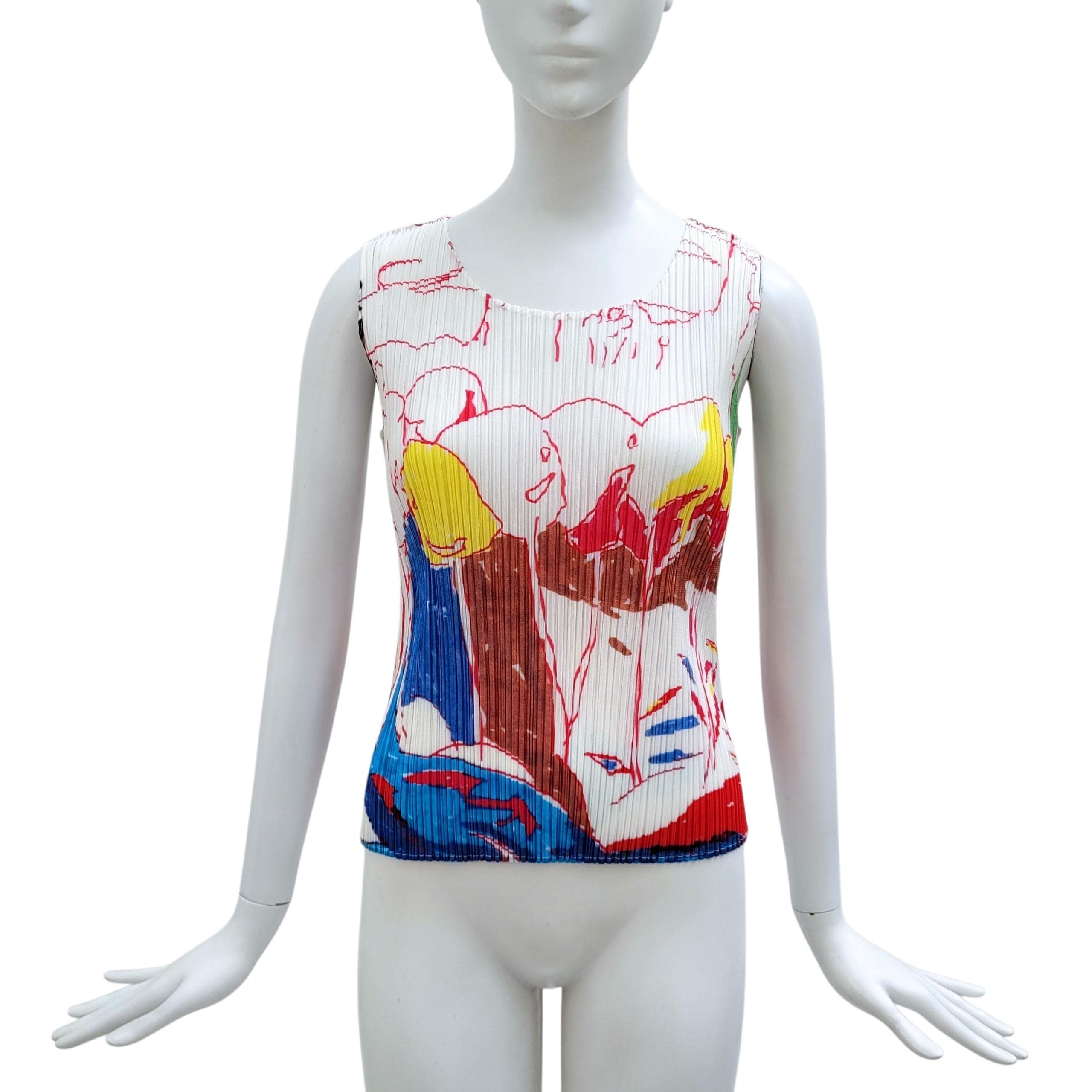 Pleats Please, PLEATS PLEASE Vintage 2005 Sketches Printed Pleated Tank Top