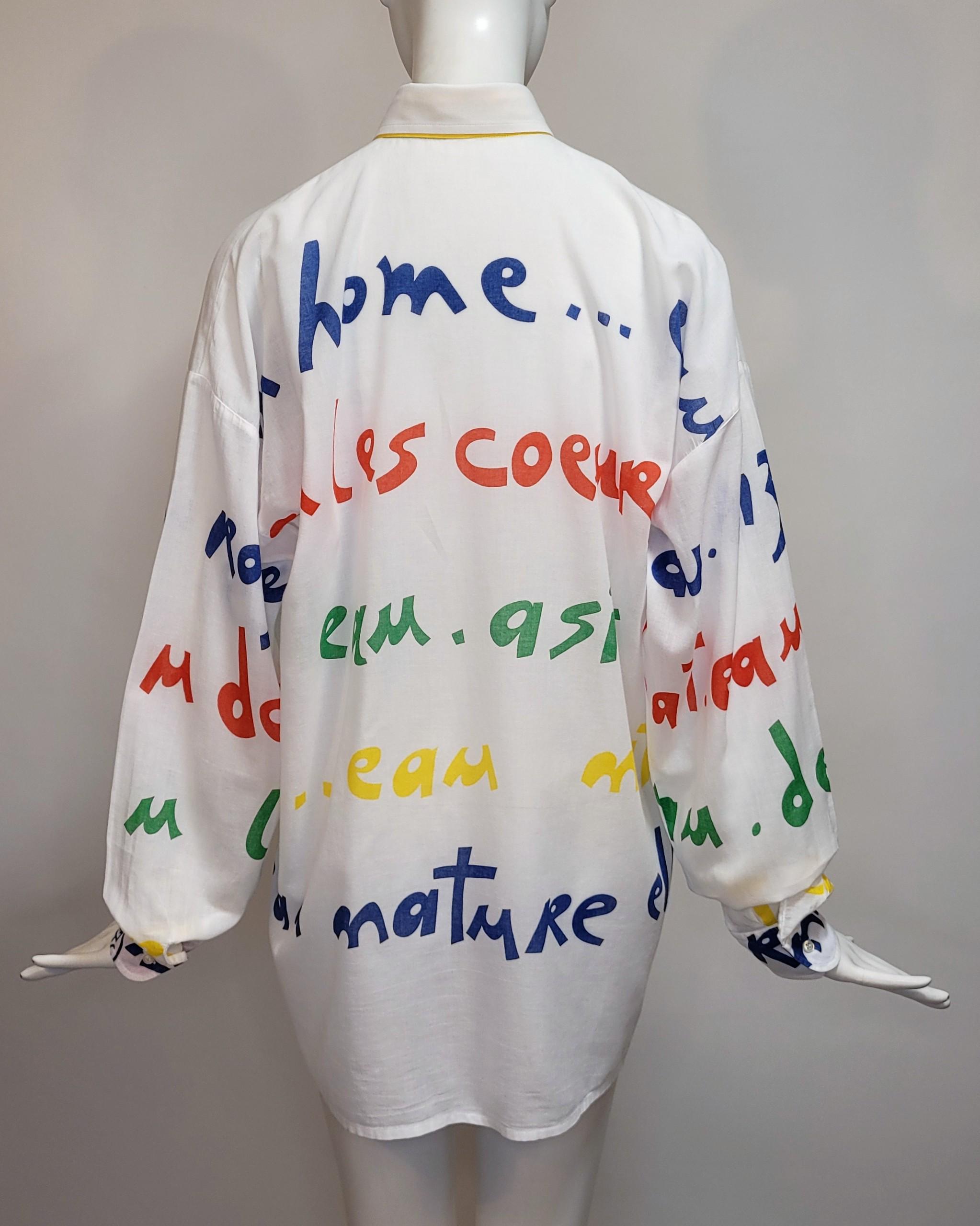 JEAN CHARLES De CASTELBAJAC Vintage 1990s White Printed Shirt - Etsy