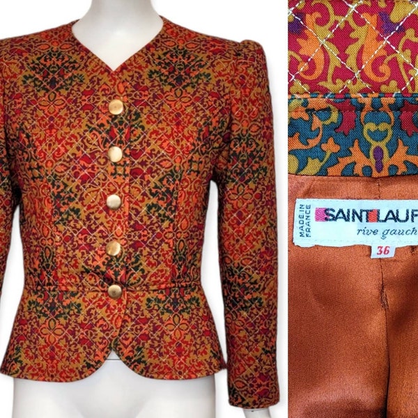 YVES SAINT LAURENT Vintage 1970s Paisley Giacca Stampata