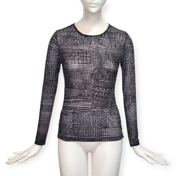 Yohji Yamamoto, YOHJI YAMAMOTO Y'S Vintage 1990s Nylon Mesh Printed Top