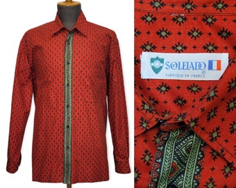 SOULEIADO Vintage 1990s Red Printed Men&#39;s Shirt