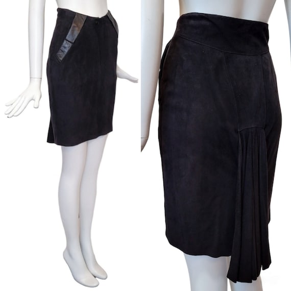 Claude Montana, CLAUDE MONTANA Vintage 1980s Black Suede Skirt