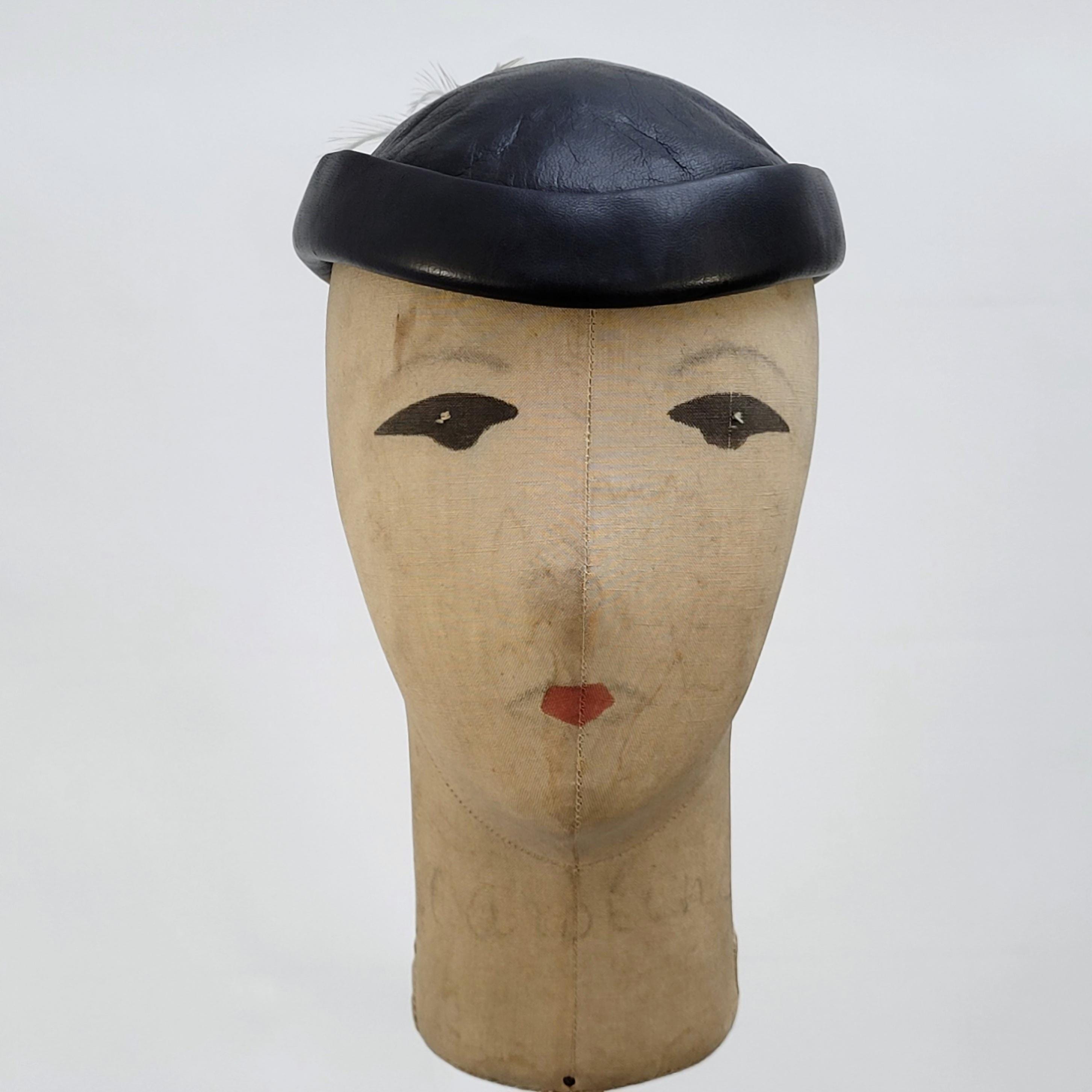 CHRISTIANE MARINETTE Vintage 1960s Black Leather Hat With 