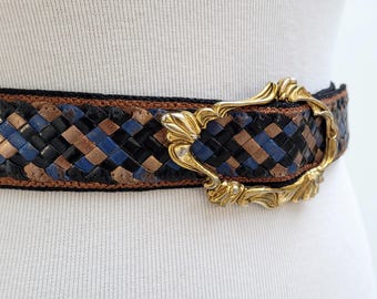 EMANUEL UNGARO Vintage 1980s Braided Leather Belt With Gilt  display picture 2