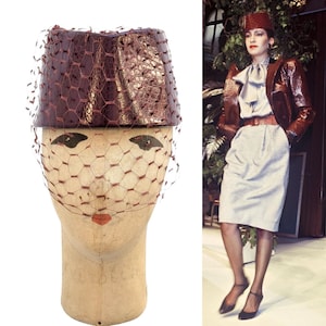 GIVENCHY Haute Couture Vintage F/W 1983 Red Crocodile-Embossed Leather Hat