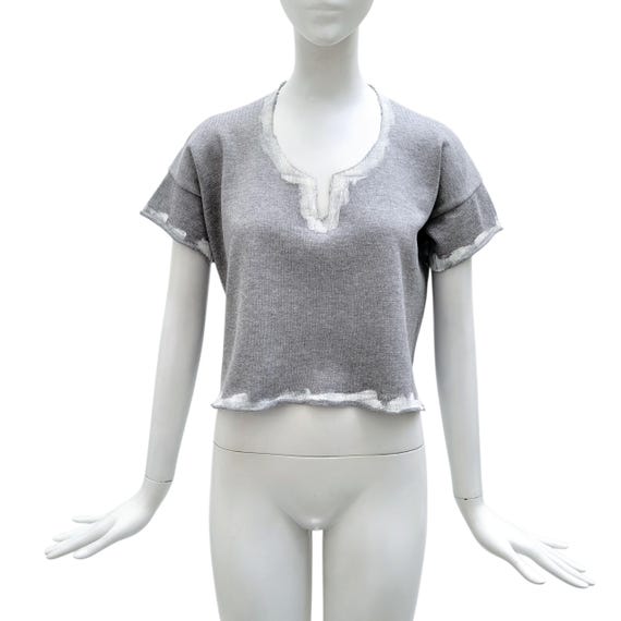 Comme des Garçons, COMME DES GARCONS Vintage S/S 1992 Hand-Painted Grey Cotton Jersey Tee Shirt