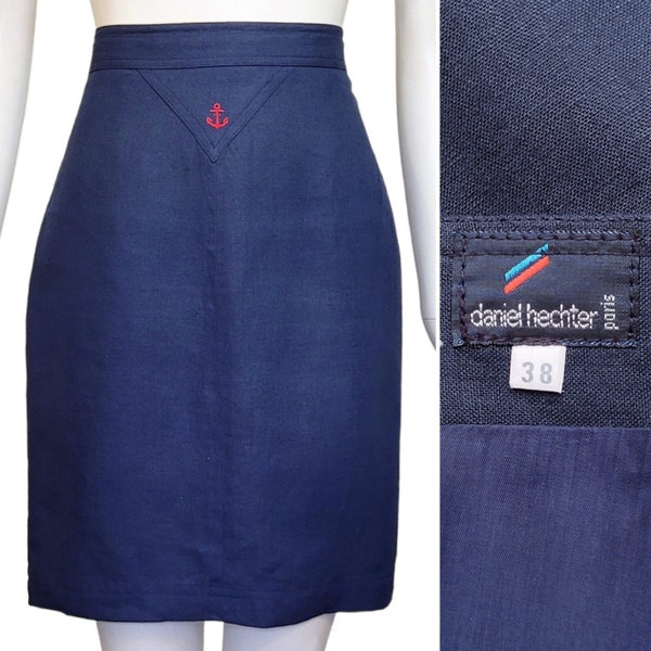 DANIEL HECHTER Vintage 1970s Navy Linen Skirt