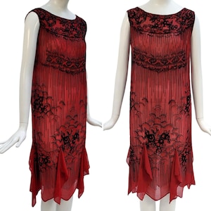 VINTAGE 1920s Embroidered Red Flapper Dress