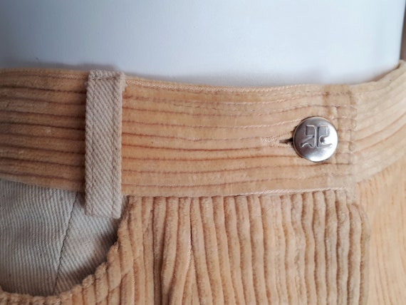 Jupe Courrèges Vintage 1970 - Taille Haute Velours Côtelé - Marron - Taille S