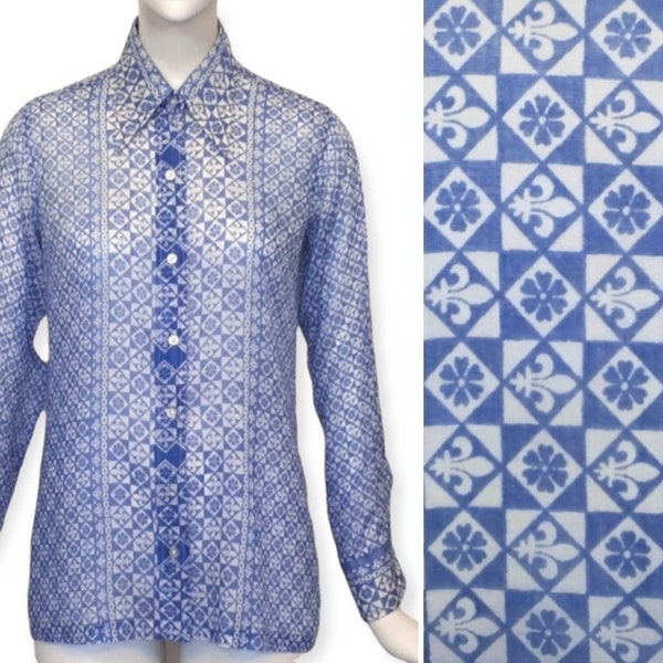 VINTAGE 1970s Fleur-de-Lys Cotton Voile Shirt