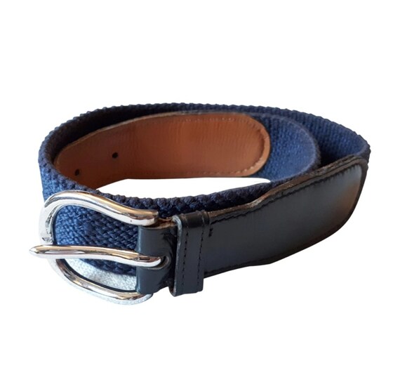 HERMES Paris Vintage Navy Leather-trimmed Canvas Belt - Etsy display picture 1