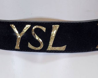 YVES SAINT LAURENT Vintage 1980s Gilt Logo Suede Belt - Etsy display picture 1