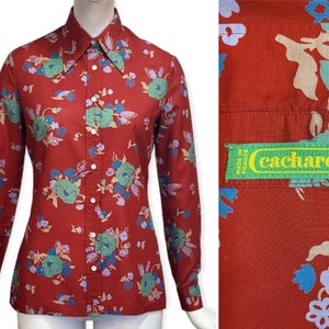 CACHAREL Vintage 1970er bedrucktes Baumwollhemd