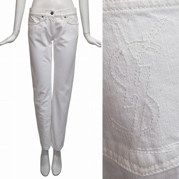 YVES SAINT LAURENT Pantaloni in denim bianco vintage dei primi anni 2000