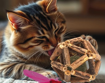 Silvervine Catnip Ball with Feather & Bell: Indoor Cat Chew Toy