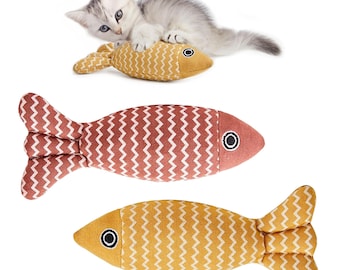 Catnip, 2 Fish toys for indoor Cats. Yellow & Red