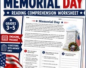 US Memorial Day Reading Comprehension Worksheet | Informational Text & Questions