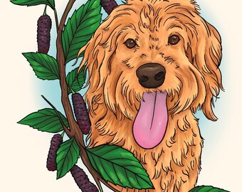 Pet Portrait Drawing Custom Artwork Print Dog Memorial Golden-doodle Pet Mom Gift Mothers Day Personalized Gift Drawing from Photo Gift