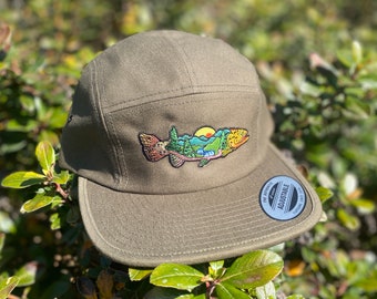 Mountain Trout Embroidered Fly Fishing 5 panel Camp Hat by Zissou MTN Gear