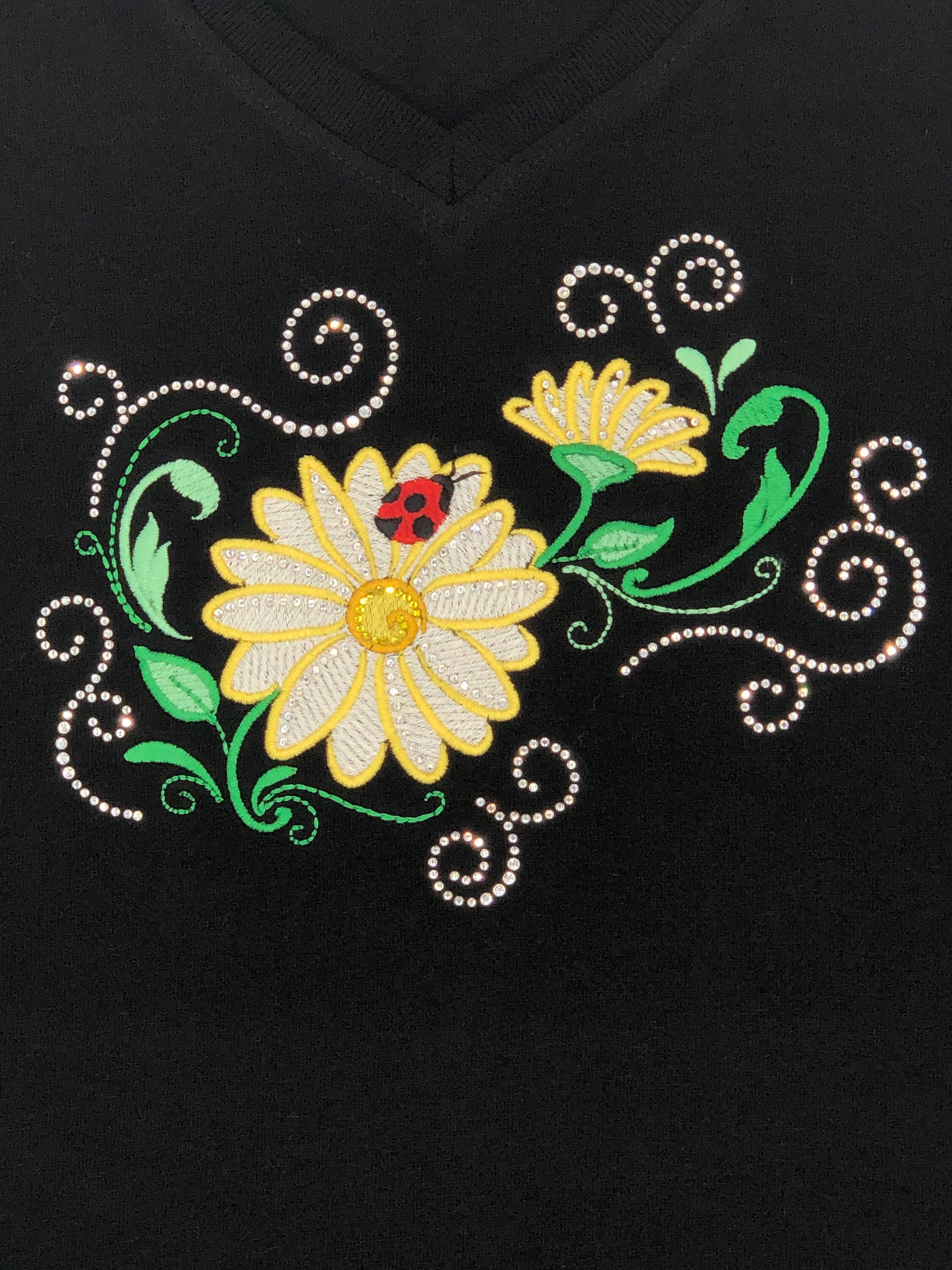DAISY Embroidered Tshirt with Bling Rhinestone Accents Etsy
