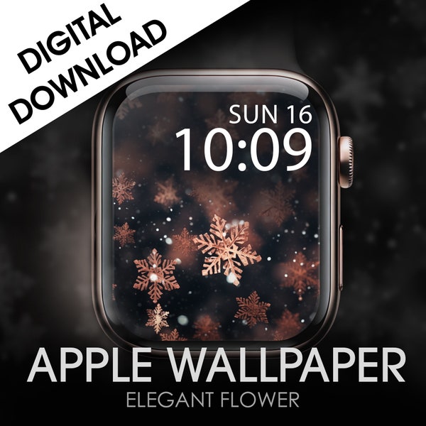 Snowflakes Apple Watch Wallpaper, Winter Wallpaper Set, Digital Watch Face Christmas, Elegant Rose Gold Apple Wallpaper