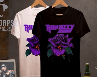 Thin Lizzy Purple Rose Pop Rock Band Black Shirt, Thin Lizzy Rock Band Vintage T-Shirt