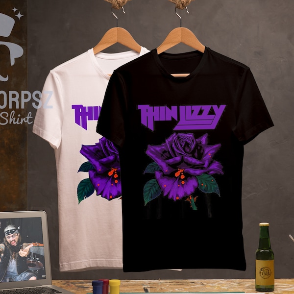 Thin Lizzy Purple Rose Pop Rock Band Black Shirt, Thin Lizzy Rock Band Vintage T-Shirt