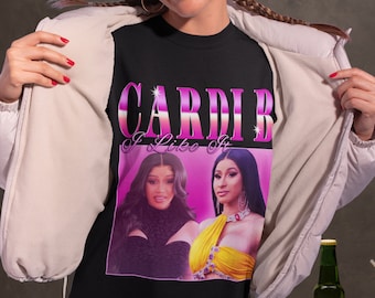 Cardi B konserttröja, Cardi B rappare inspirerad 90-tals-t-shirt, Cardi B långärmad t-shirt, Cardi B unisextröja