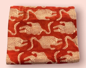 Tibetan tiger Hand print Indian Hand Block Printed Fabric,Pure 100% Cotton Sewing/Quilting/Kaftan Making fabric/Baby clothing Fabric