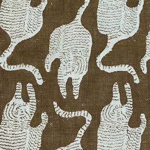 Tibetan Tiger Hand Printed Handloomed Linen Running Fabric For Home decor-upholstery/Pillow Making/Cushion Making/curtain And More purposes