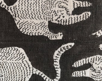 Tibetan Tiger Hand Printed Handloomed Linen Running Fabric For Home decor-upholstery/Pillow Making/Cushion Making/curtain And More purposes